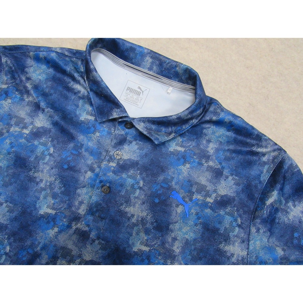 Puma Golf Mens Blue Digital Camo‎ DryCell Performance Polo Shirt Size Large
